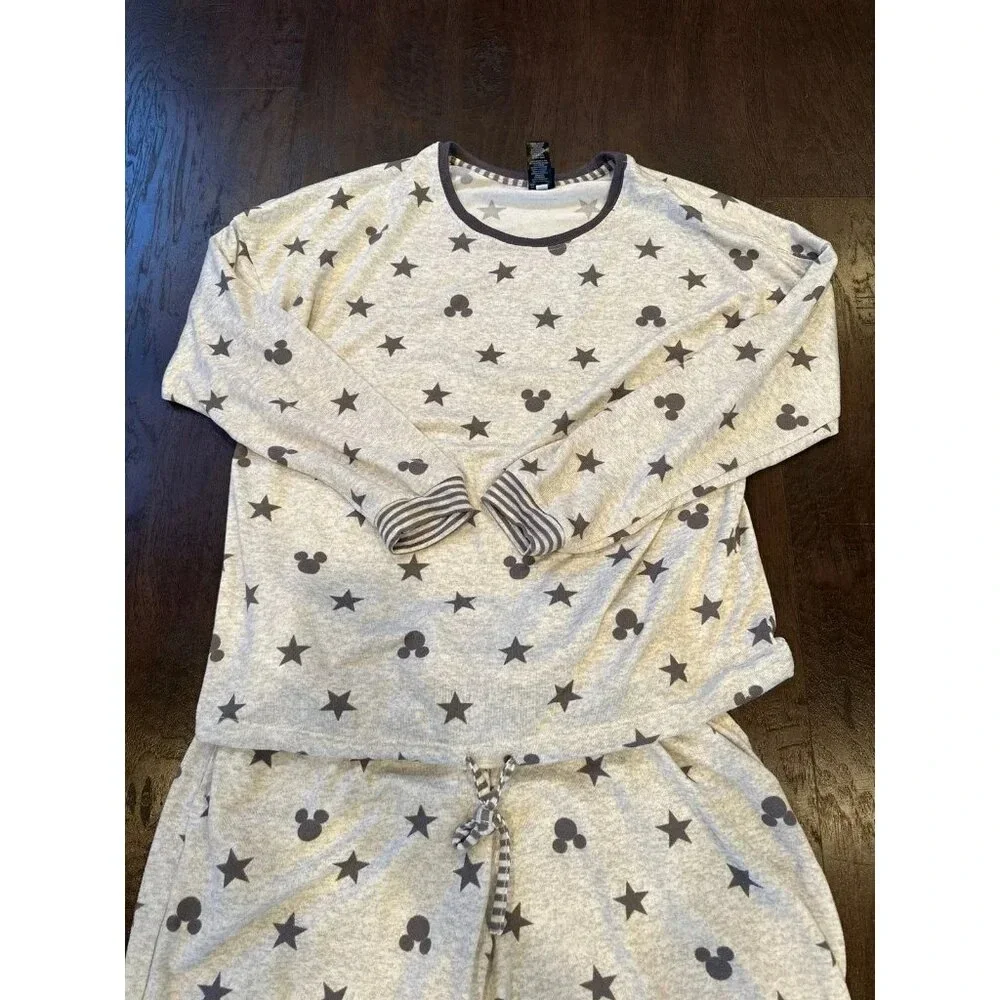 Womens Disney Mickey 2‎ PC Jogger Lounge Set Sleepwear PJ's Gray  #35 - Picture 3 of 4